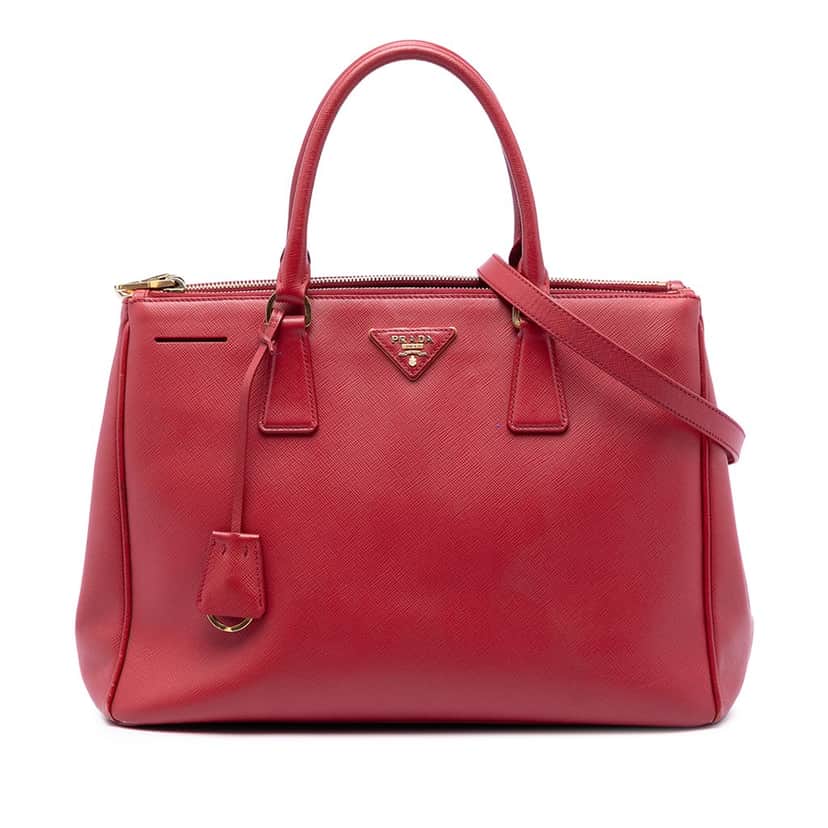 Prada Medium Saffiano Lux Galleria Double Zip Satchel Red Leather Very good condition - Front View