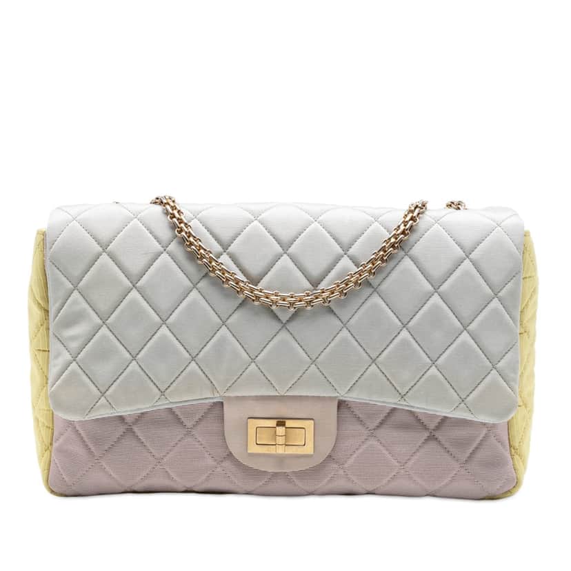 Chanel Tricolor Quilted Grosgrain Satin Reissue 2.55 Single Flap 227 Blue Very good condition - Front View