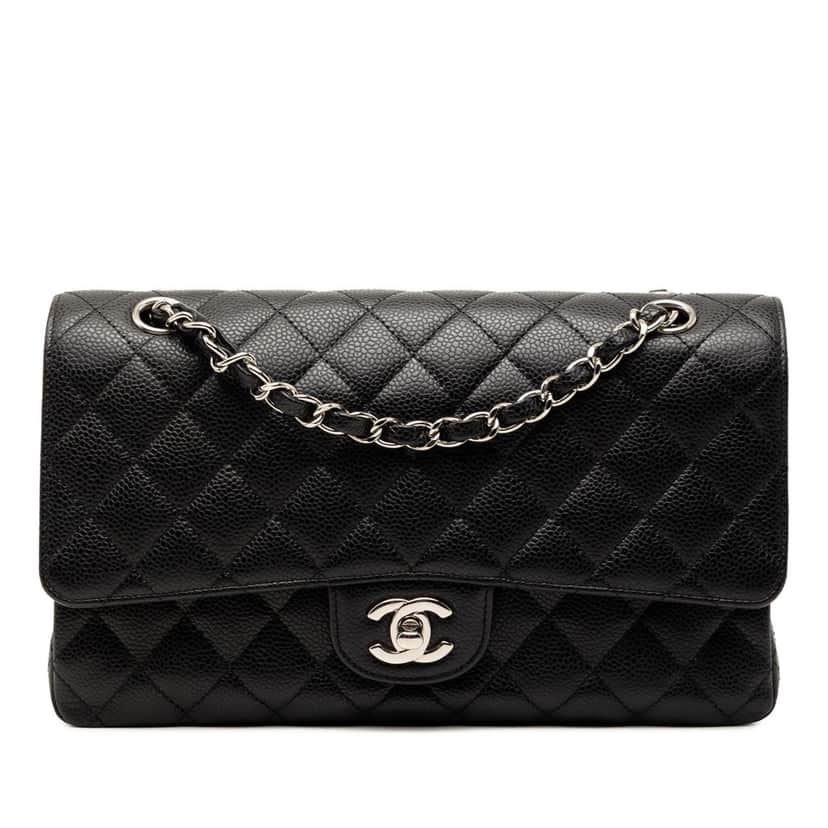 Chanel Medium Classic Caviar Double Flap Black Leather Very good condition - Front View