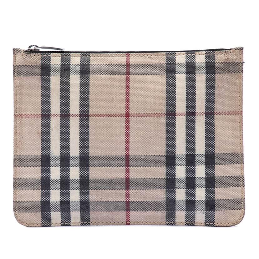 Burberry House Check Canvas Pouch Beige Very good condition - Front View