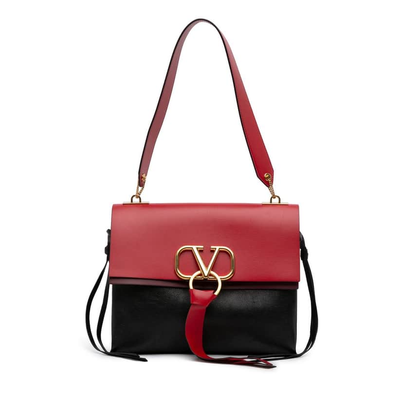 Valentino Medium Colorblock Calfskin Vring Shoulder Bag Black Leather Very good condition - Front View
