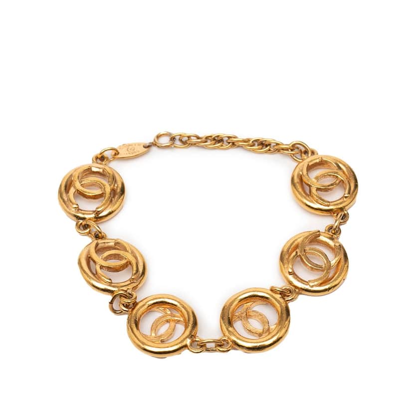 Chanel CC Gold Plated Openwork Circle Charms Link Bracelet Gold Metal Very good condition - Front View