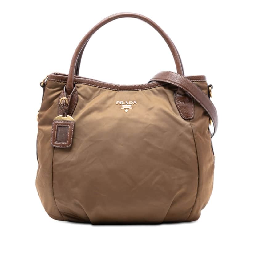 Prada Vitello Daino Trimmed Tessuto Satchel Brown Very good condition - Front View