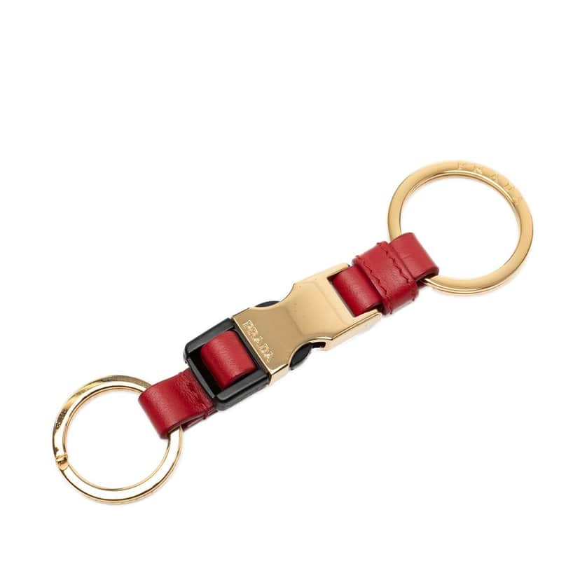 Prada City Calf Leather Tuc Key Ring Red Leather Very good condition - Front View