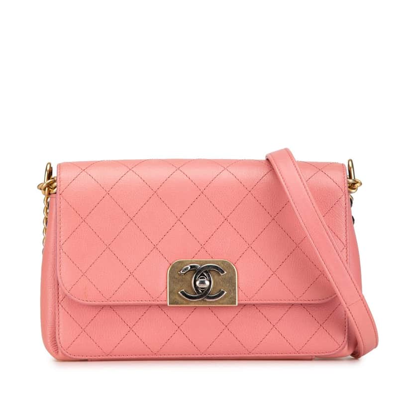 Chanel Quilted Calfskin Straight Lined Flap Pink Leather Very good condition - Front View