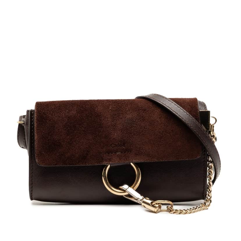 Chloé Mini Calfskin and Suede Faye Crossbody Brown Leather Very good condition - Front View