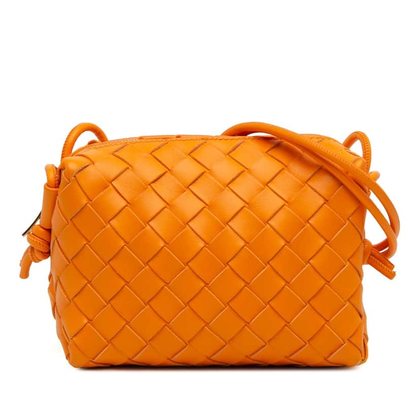 Bottega Veneta Mini Lambskin Intrecciato Loop Camera Bag Orange Leather Very good condition - Front View