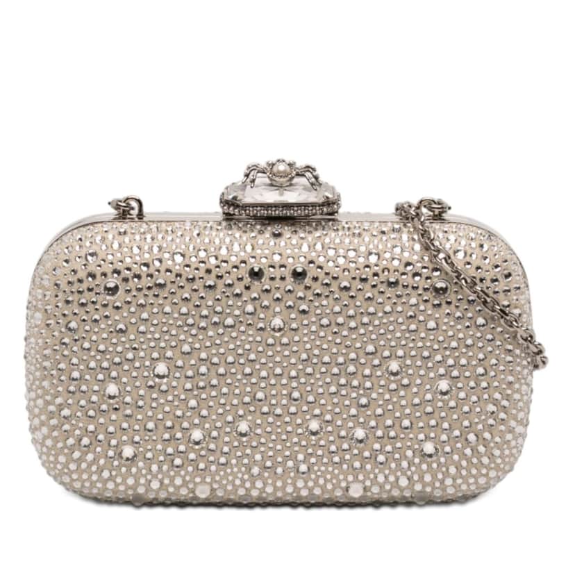 Alexander McQueen Crystal Embellished Satin Spider Clutch Brown Very good condition - Front View
