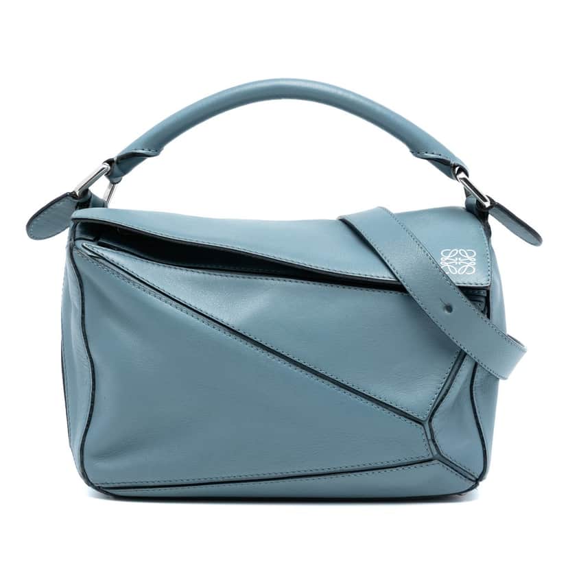 LOEWE Small Calfskin Puzzle Satchel Blue Leather Very good condition - Front View