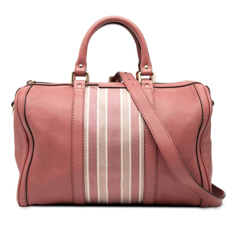 Gucci Medium Calfskin Web Joy Boston Bag Pink Leather Very good condition - Front View