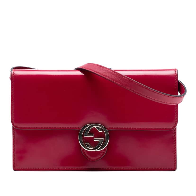 Gucci Leather Interlocking G Dollar Wallet On Chain Red Leather Very good condition - Front View