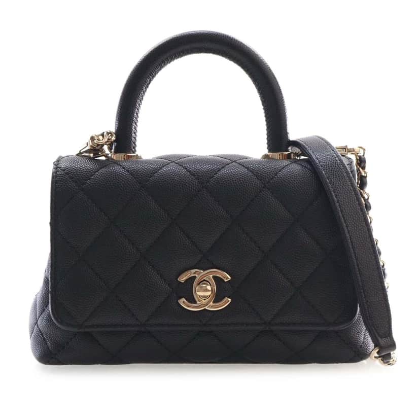Chanel Extra Mini Quilted Caviar Coco Top Handle Bag Black Leather Very good condition - Front View