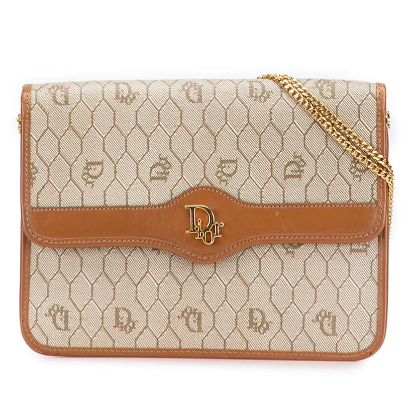 Dior Honeycomb Coated Canvas Chain Shoulder Bag Beige Very good condition - Front View