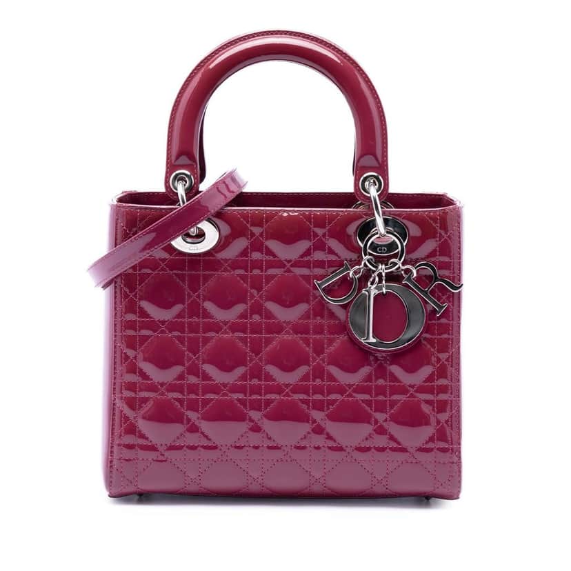 Dior Medium Patent Cannage Lady Dior Pink Leather Very good condition - Front View