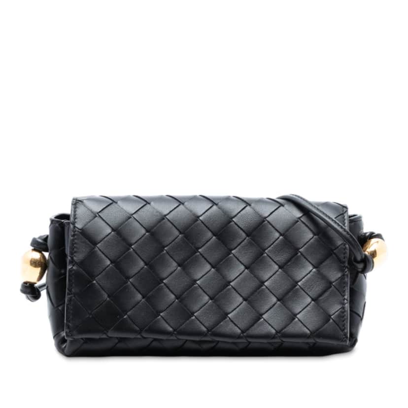 Bottega Veneta Nappa Intrecciato Pouch On Strap Crossbody Black Leather Very good condition - Front View