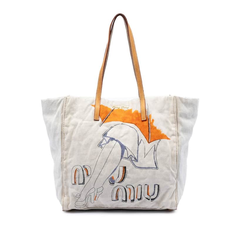 Miu Miu Printed Canvas Tote White Very good condition - Front View
