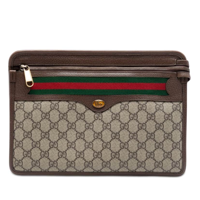 Gucci GG Supreme Web Ophidia Clutch Brown Very good condition - Front View