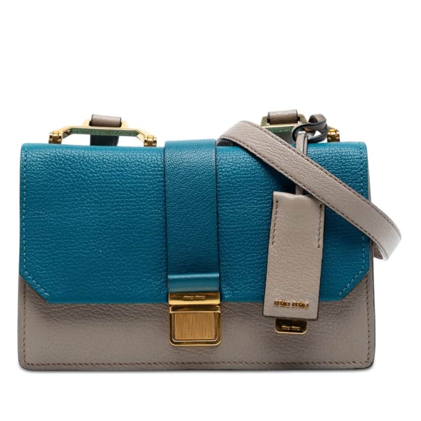 Miu Miu Bicolor Goatskin Madras Crossbody Blue Leather Very good condition - Front View