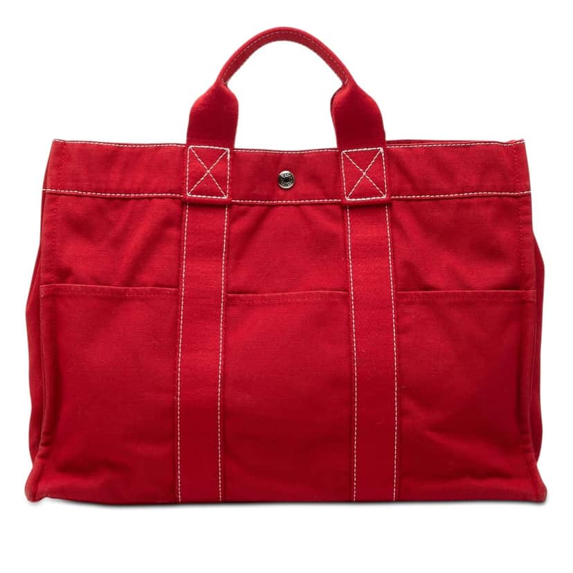 Hermès Canvas Sac Deauville MM Red Very good condition - Front View