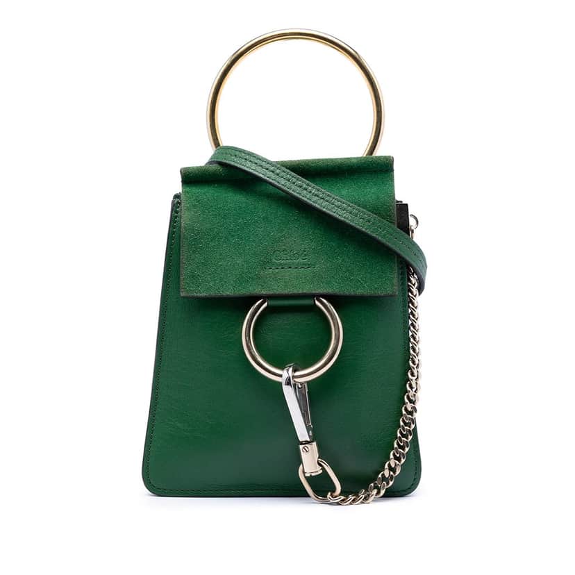 Chloé Mini Calfskin and Suede Faye Bracelet Bag Green Leather Very good condition - Front View
