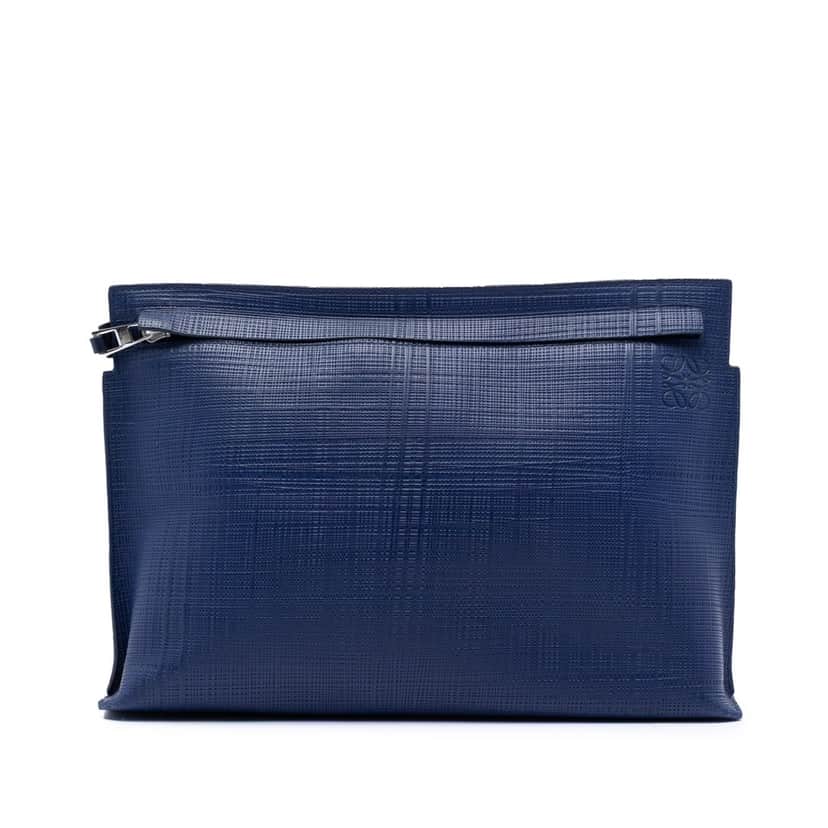 LOEWE Leather Anagram T Clutch Blue Leather Very good condition - Front View