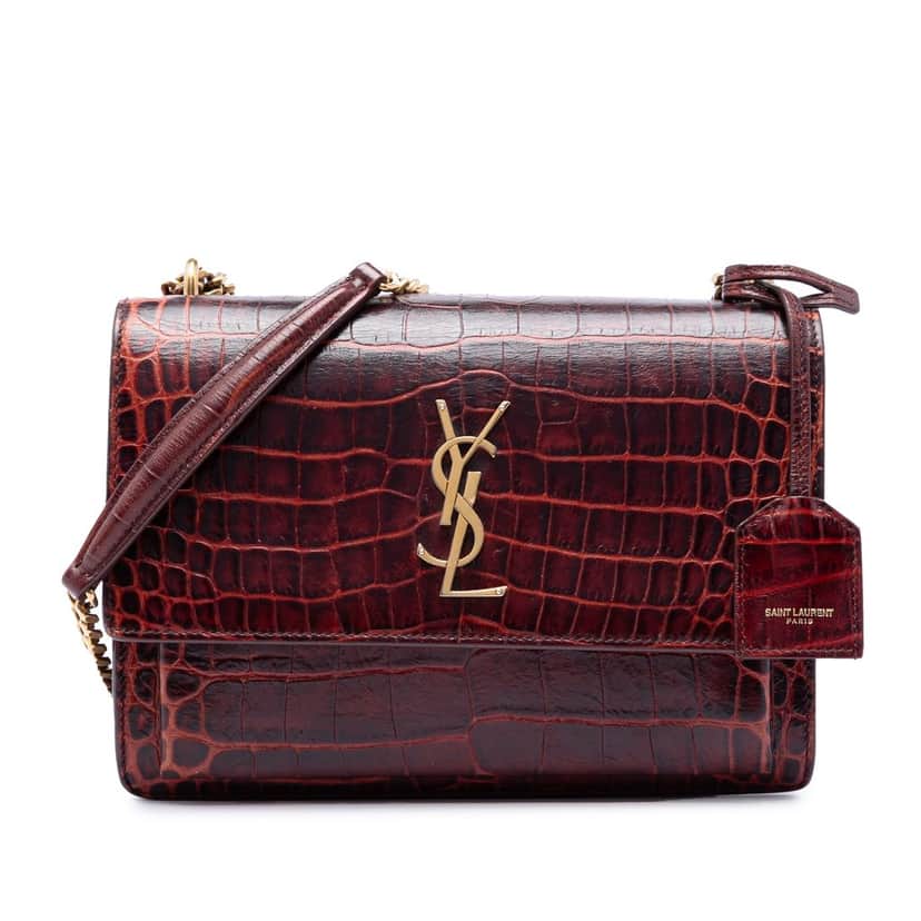 Saint Laurent Medium Croc Embossed Leather Monogram Sunset Crossbody Red Leather Very good condition - Front View