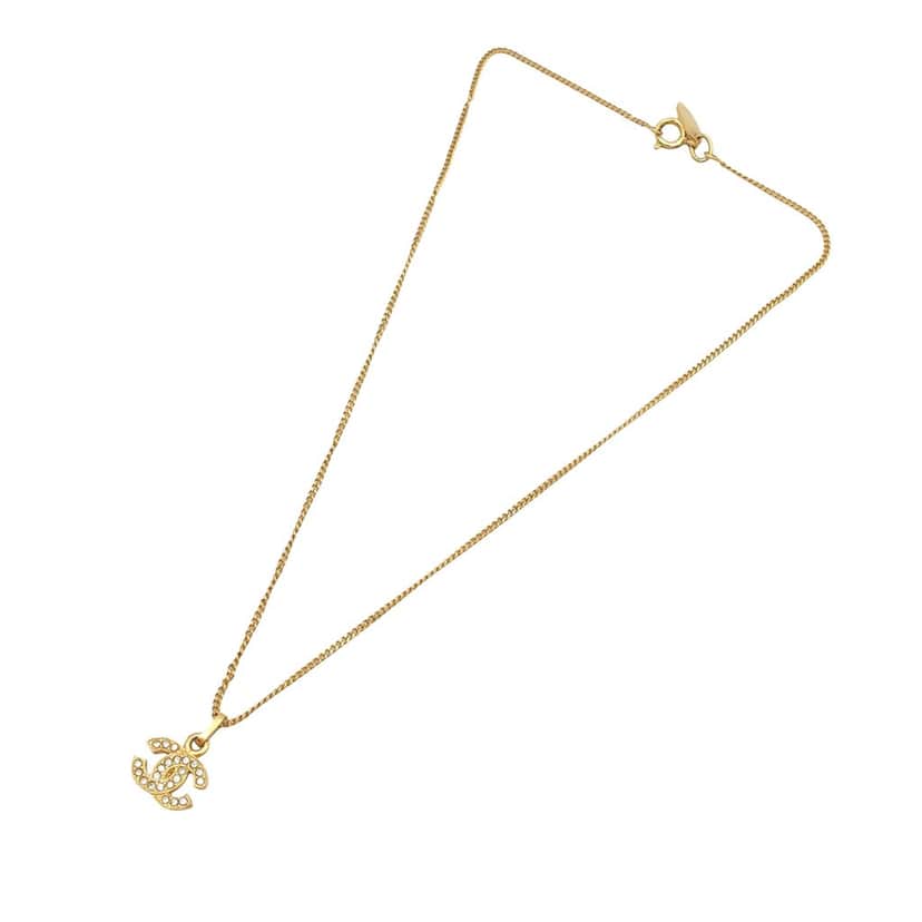 Chanel CC Gold Plated Strass Pendant Necklace Gold Metal Very good condition - Front View