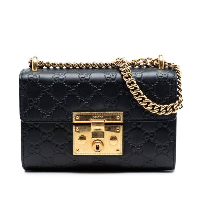 Gucci Small Guccissima Padlock Crossbody Black Leather Very good condition - Front View