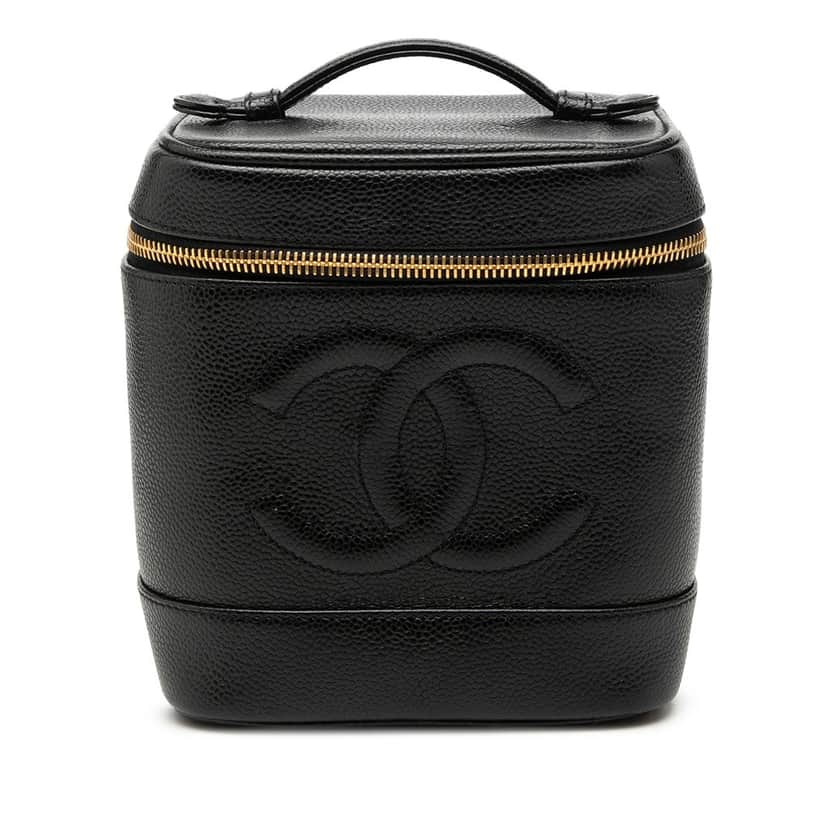 Chanel CC Caviar Vanity Case Black Leather Very good condition - Front View