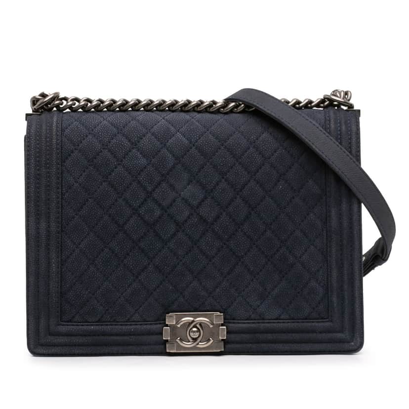 Chanel Large Iridescent Quilted Caviar Boy Flap Blue Leather Very good condition - Front View