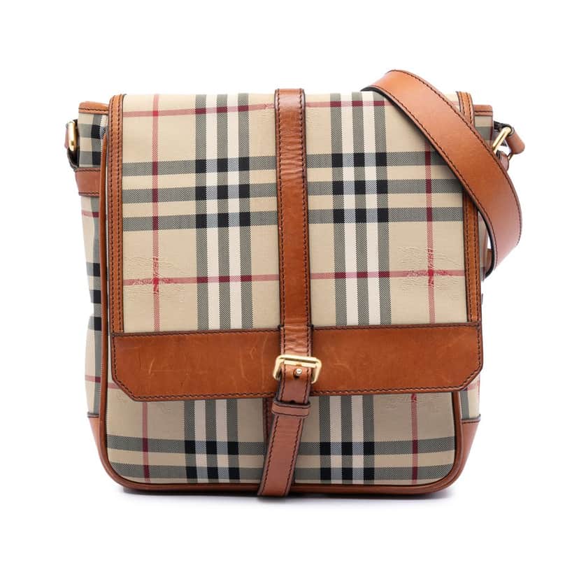 Burberry Haymarket Check Nylon Messenger Bag Beige Very good condition - Front View