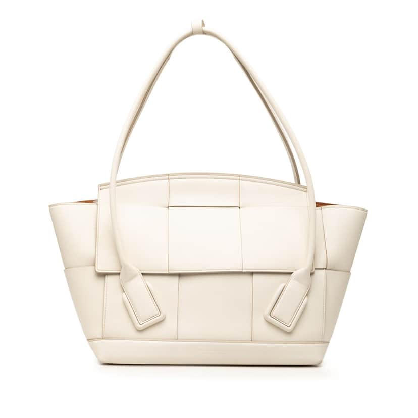Bottega Veneta Medium Calfskin Maxi Intrecciato Arco Tote White Leather Very good condition - Front View