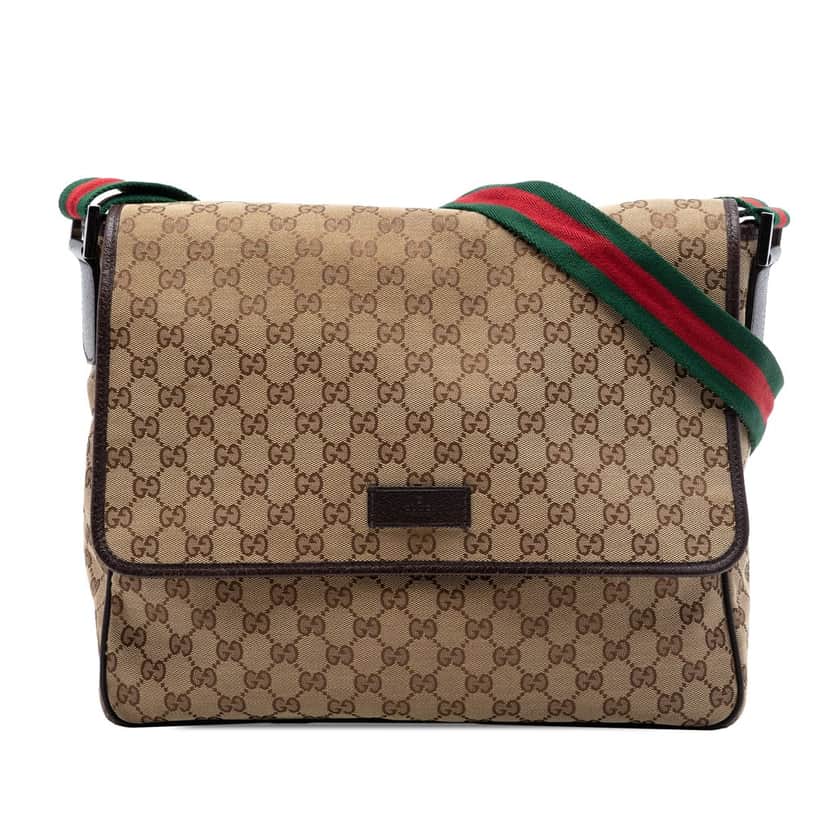 Gucci GG Canvas Web Flap Messenger Bag Beige Very good condition - Front View