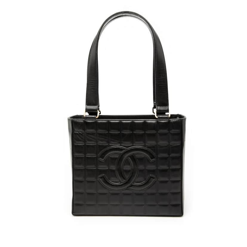 Chanel CC Choco Bar Lambskin Tote Black Leather Very good condition - Front View