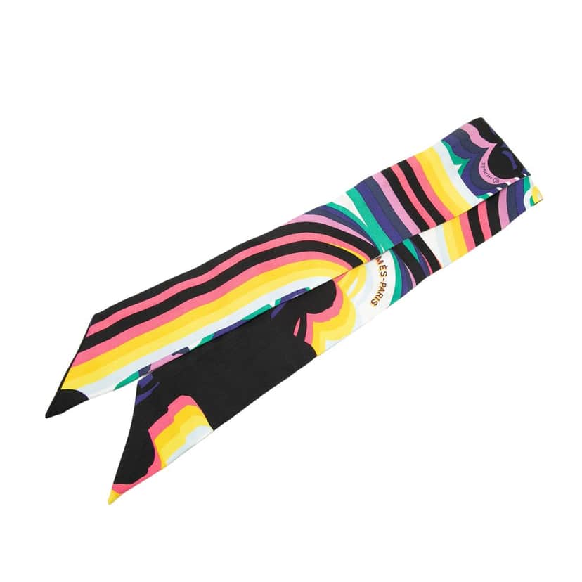 Hermès Brides De Gala Shadow Silk Twilly Scarf Black Very good condition - Front View