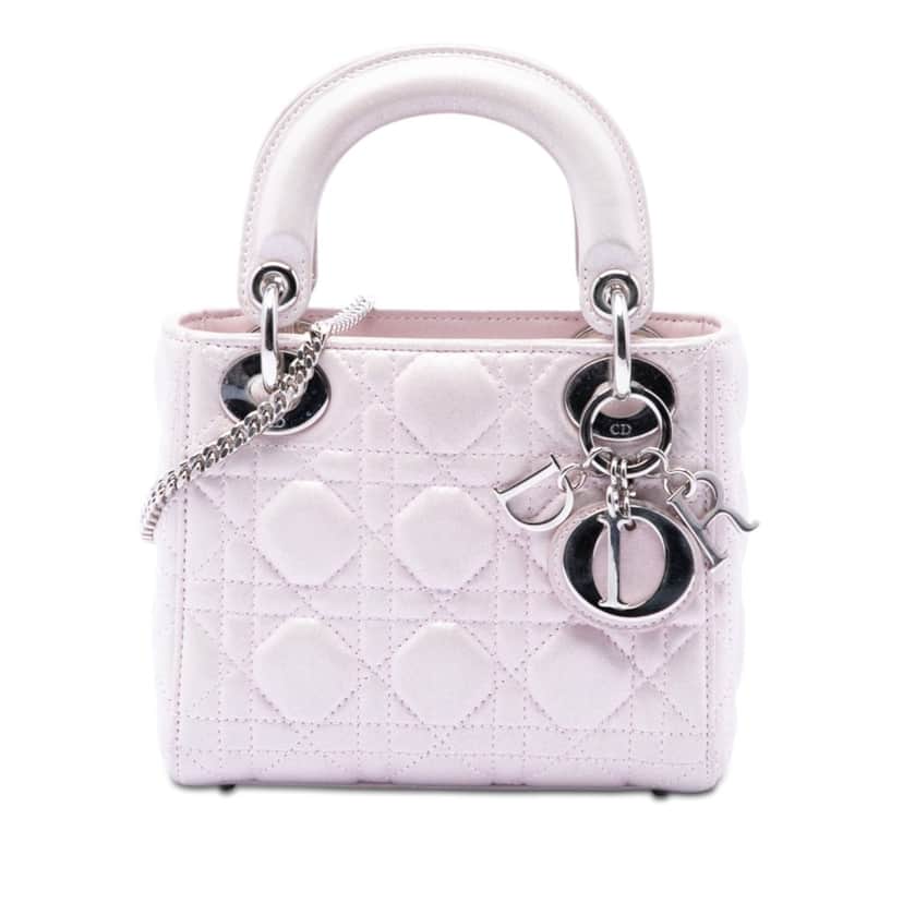 Dior Mini Iridescent Lambskin Cannage Lady Dior Pink Leather Very good condition - Front View