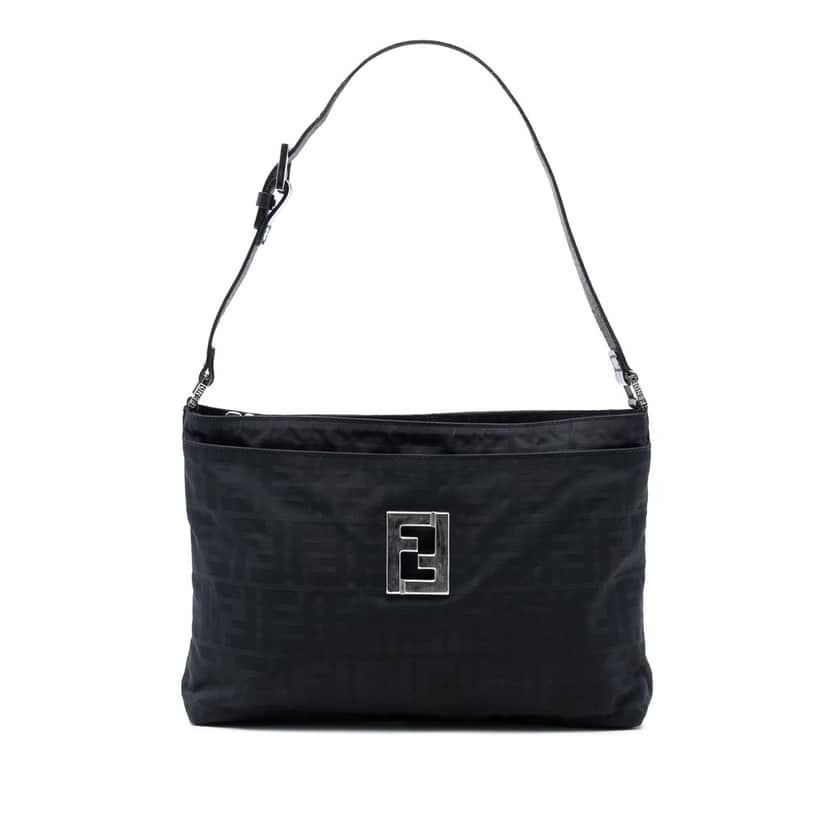 Fendi Zucca Nylon Shoulder Bag Black Very good condition - Front View