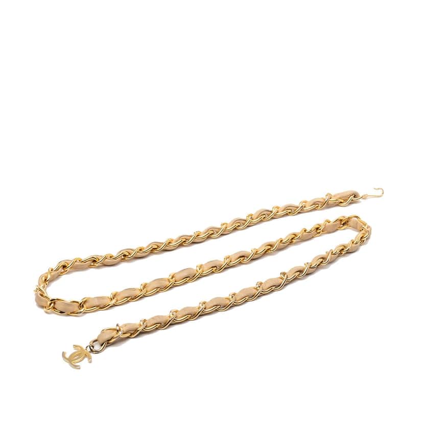 Chanel CC Gold Plated Leather Woven Chain Belt Gold Metal Very good condition - Front View