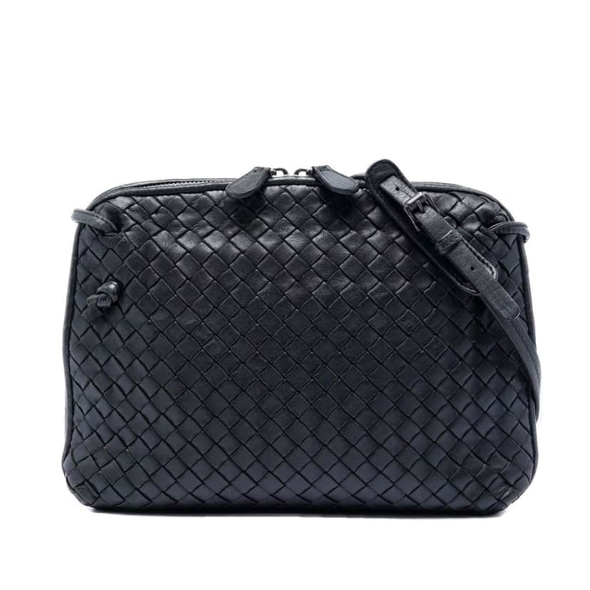 Bottega Veneta Nappa Intrecciato Nodini Crossbody Black Leather Very good condition - Front View