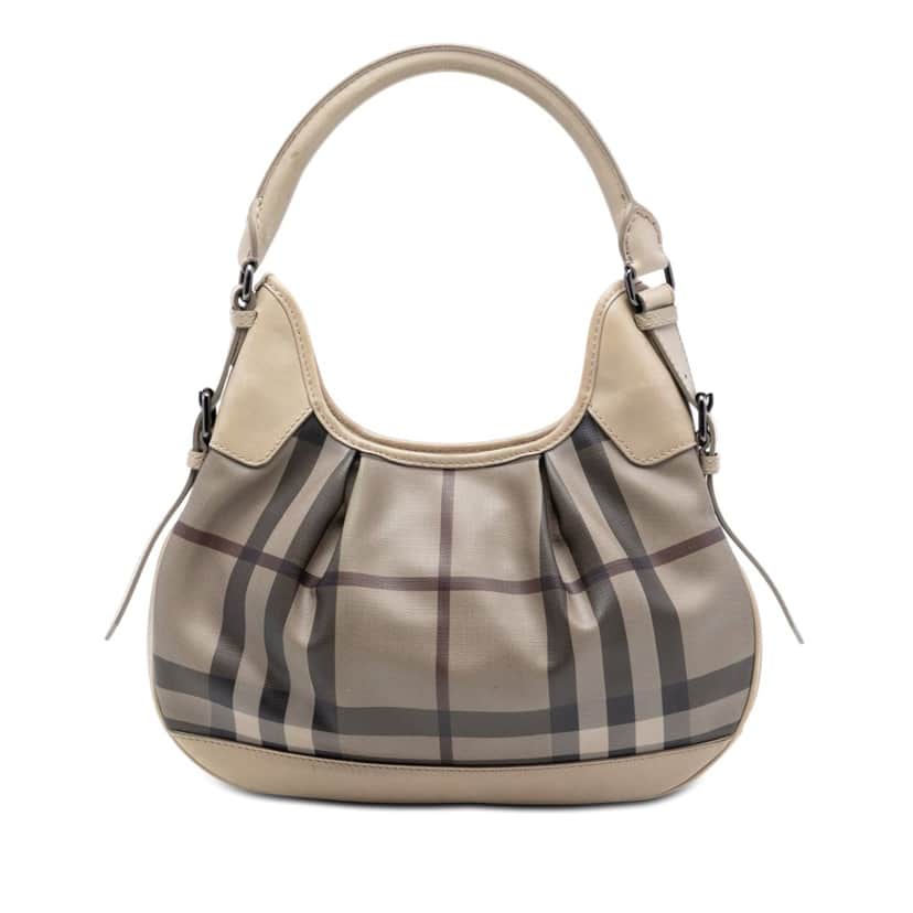 Burberry Smoked Check Coated Canvas Brooklyn Hobo Beige Very good condition - Front View