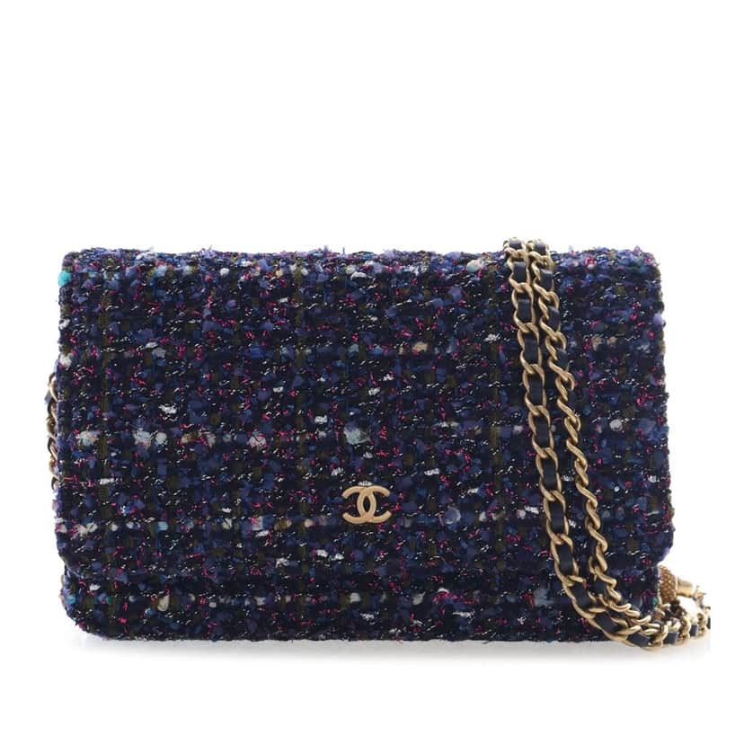 Chanel CC Tweed Charms Wallet On Chain Blue Very good condition - Front View