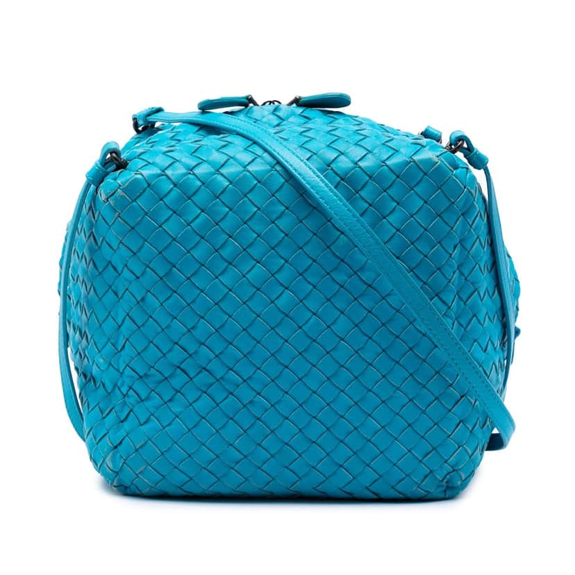 Bottega Veneta Nappa Intrecciato Cube Crossbody Blue Leather Very good condition - Front View