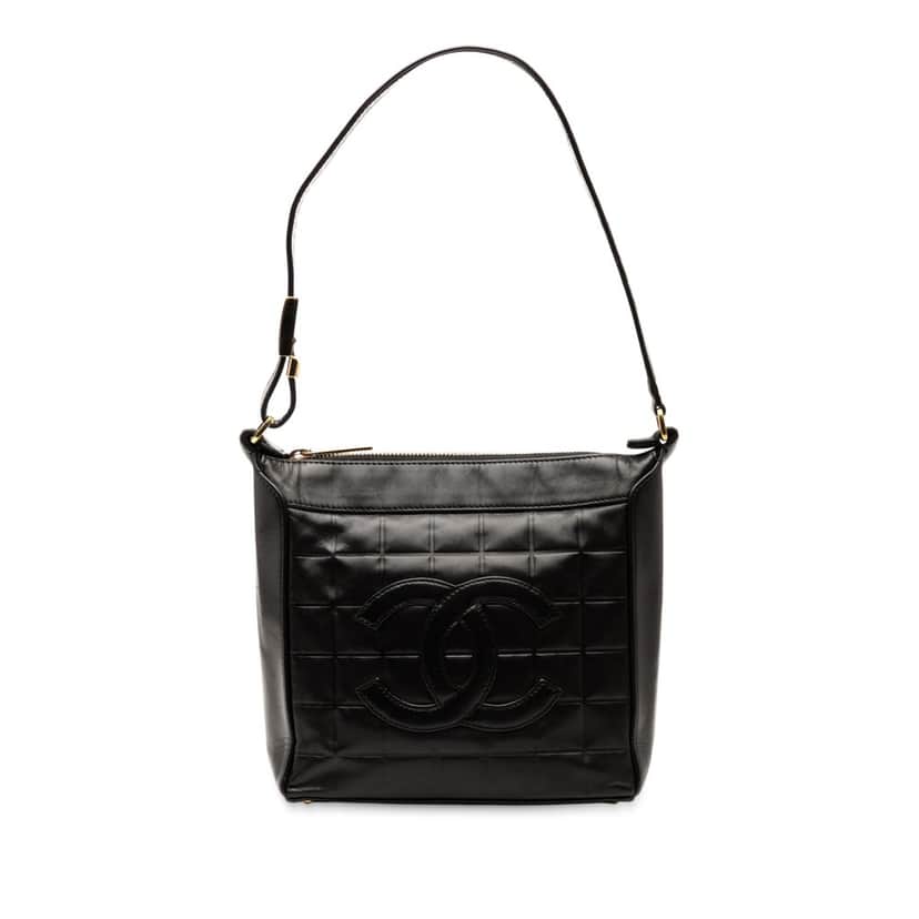Chanel CC Chocolate Bar Lambskin Shoulder Bag Black Leather Very good condition - Front View