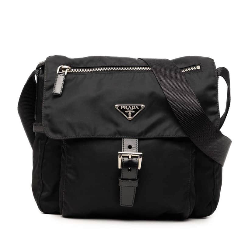 Prada Tessuto Zip Buckle Messenger Bag Black Very good condition - Front View