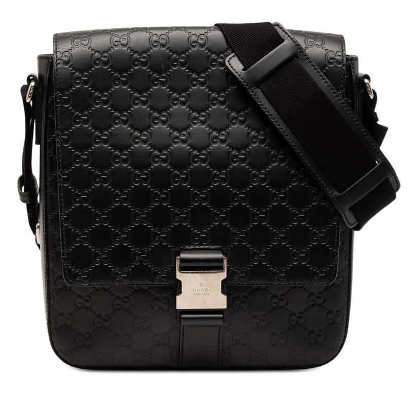 Gucci Guccissima Flap Messenger Bag Black Leather Very good condition - Front View