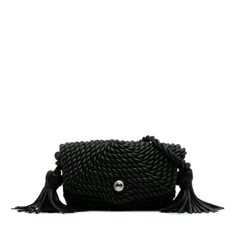 Bottega Veneta Lambskin Torchon Classic Tasseled Twisted Crossbody Black Leather Very good condition - Front View