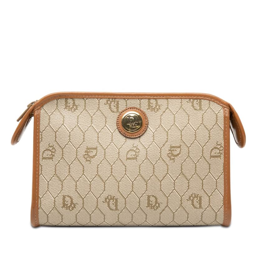 Dior Honeycomb Coated Canvas Pouch Beige Very good condition - Front View