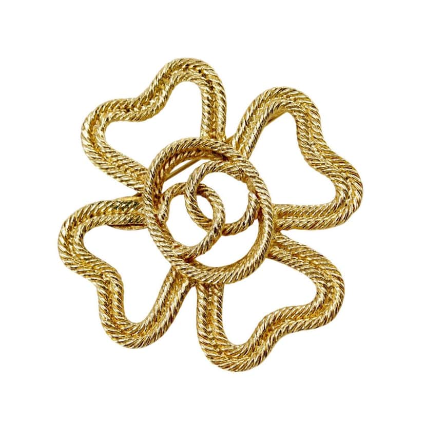 Chanel CC Gold Plated Clover Rope Brooch Gold Metal Very good condition - Front View