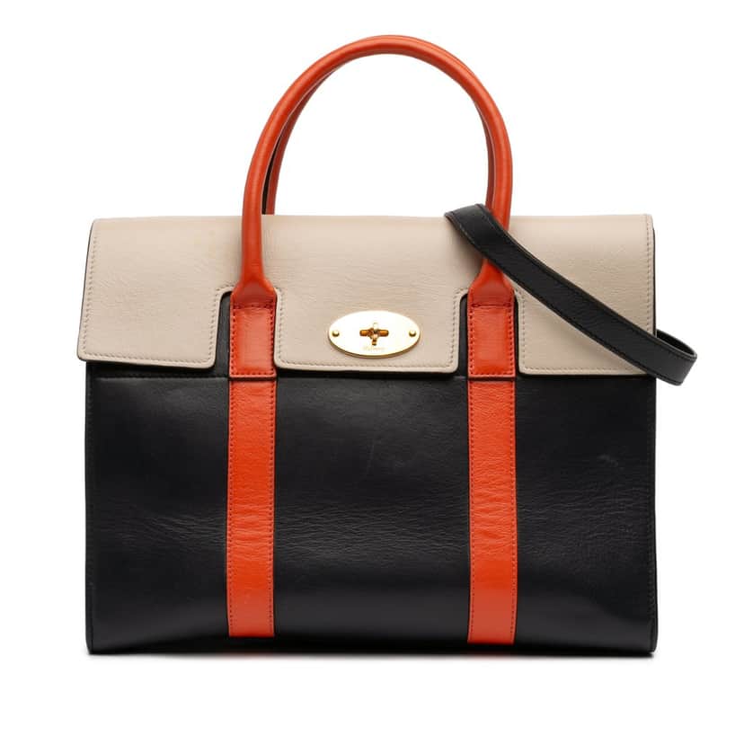 Mulberry Tricolor Smooth Calfskin Bayswater Satchel Black Leather Very good condition - Front View