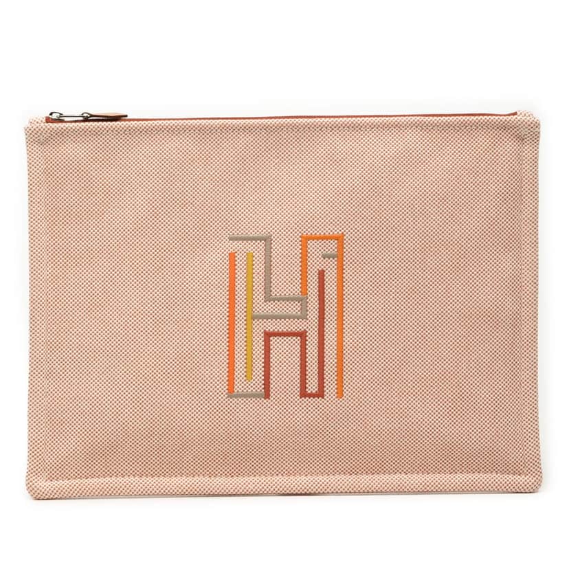 Hermès Large Canvas H Labyrinthe Case Orange Very good condition - Front View